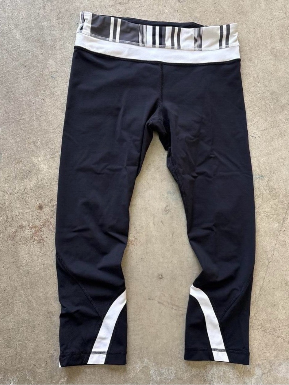 lululemon athletica Black Leggings with White Waistband & Leg Accents